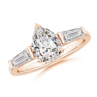 9x7mm IJI1I2 Pear and Tapered Baguette Diamond Side Stone Engagement Ring in Rose Gold