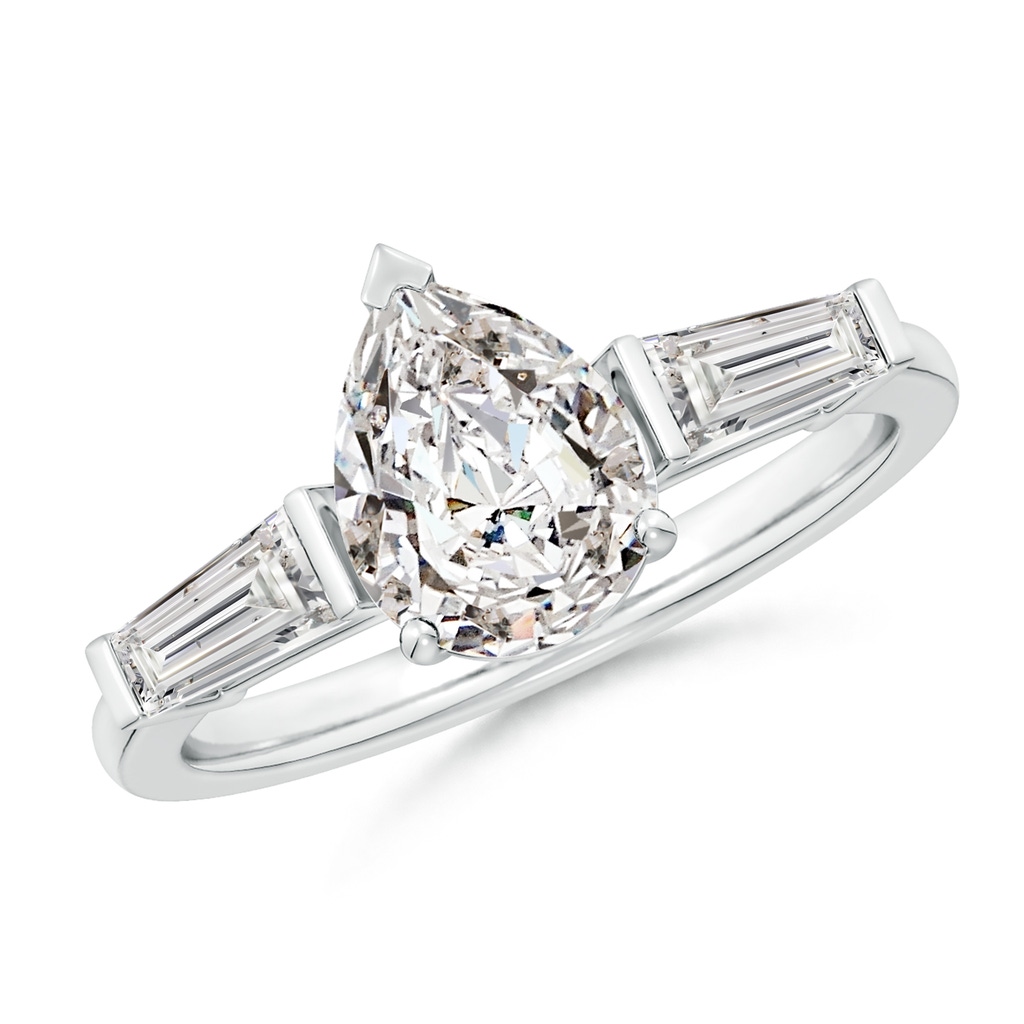 9x7mm IJI1I2 Pear and Tapered Baguette Diamond Side Stone Engagement Ring in White Gold