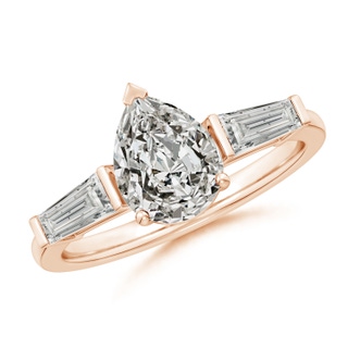 9x7mm KI3 Pear and Tapered Baguette Diamond Side Stone Engagement Ring in Rose Gold