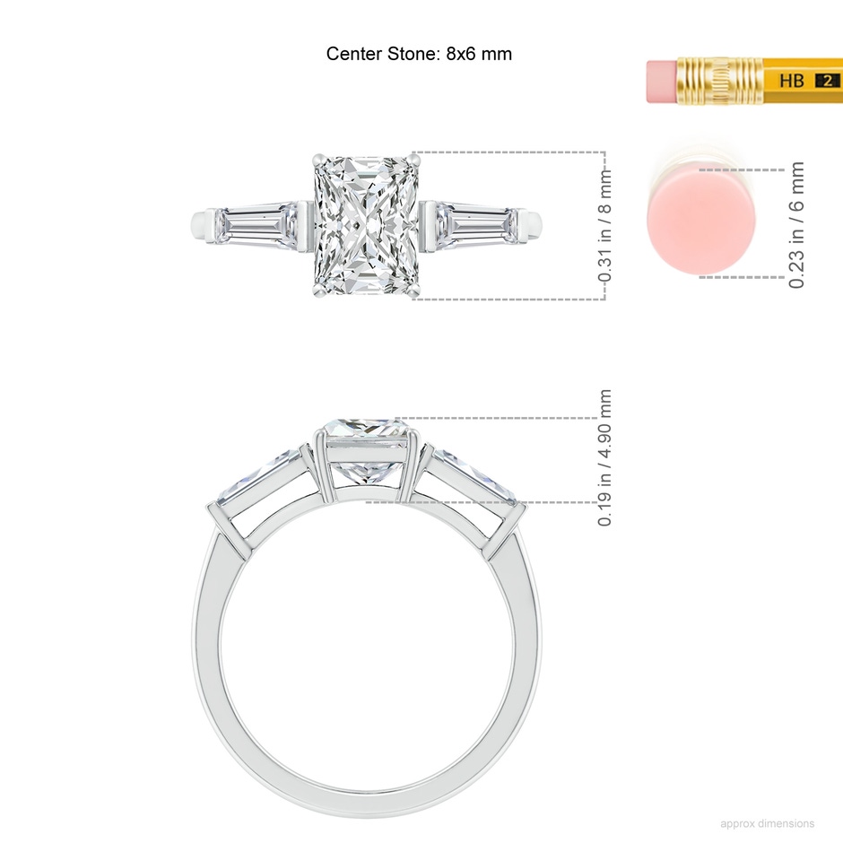 8x6mm HSI2 Radiant-Cut and Tapered Baguette Diamond Side Stone Engagement Ring in P950 Platinum rule
