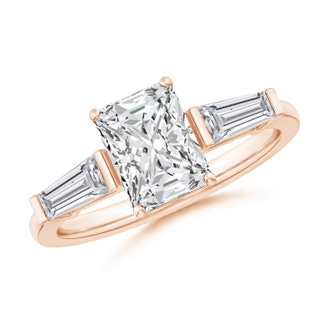 8x6mm HSI2 Radiant-Cut and Tapered Baguette Diamond Side Stone Engagement Ring in Rose Gold