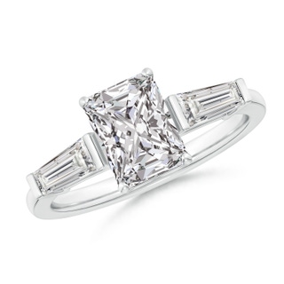 8x6mm IJI1I2 Radiant-Cut and Tapered Baguette Diamond Side Stone Engagement Ring in P950 Platinum