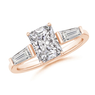 8x6mm IJI1I2 Radiant-Cut and Tapered Baguette Diamond Side Stone Engagement Ring in Rose Gold