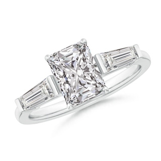 8x6mm IJI1I2 Radiant-Cut and Tapered Baguette Diamond Side Stone Engagement Ring in White Gold