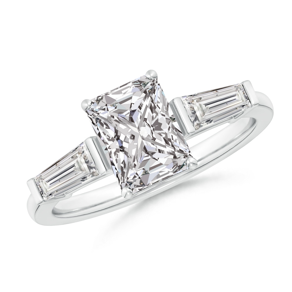 8x6mm IJI1I2 Radiant-Cut and Tapered Baguette Diamond Side Stone Engagement Ring in White Gold 