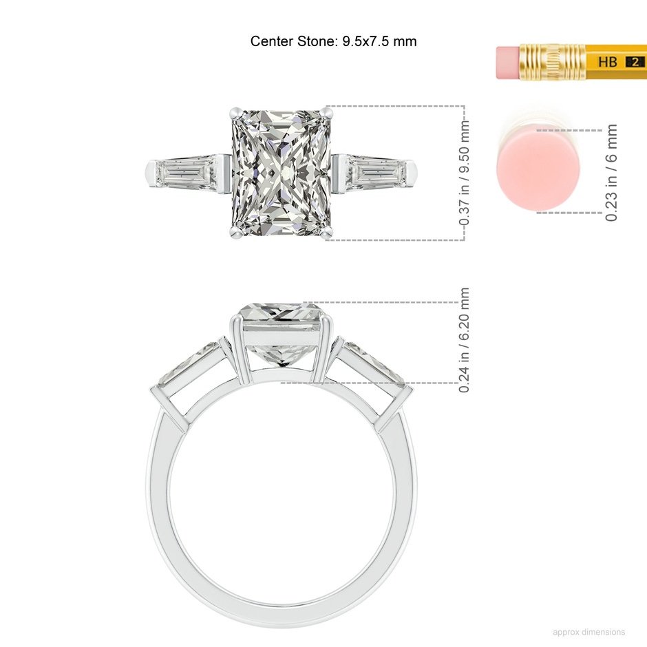 9.5x7.5mm KI3 Radiant-Cut and Tapered Baguette Diamond Side Stone Engagement Ring in P950 Platinum rule