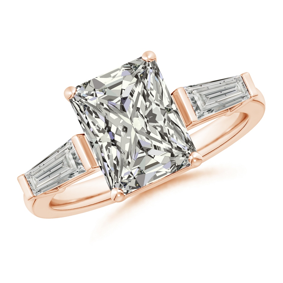 9.5x7.5mm KI3 Radiant-Cut and Tapered Baguette Diamond Side Stone Engagement Ring in Rose Gold 