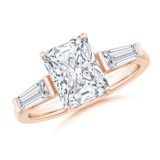 9x7mm GVS2 Radiant-Cut and Tapered Baguette Diamond Side Stone Engagement Ring in 18K Rose Gold