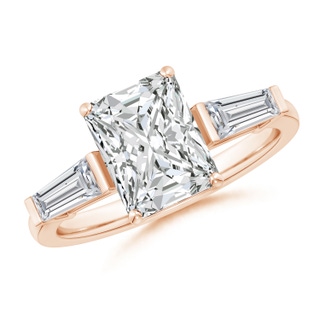 9x7mm HSI2 Radiant-Cut and Tapered Baguette Diamond Side Stone Engagement Ring in Rose Gold