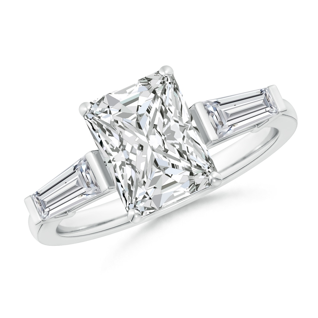 9x7mm HSI2 Radiant-Cut and Tapered Baguette Diamond Side Stone Engagement Ring in White Gold