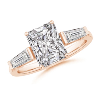 9x7mm IJI1I2 Radiant-Cut and Tapered Baguette Diamond Side Stone Engagement Ring in Rose Gold
