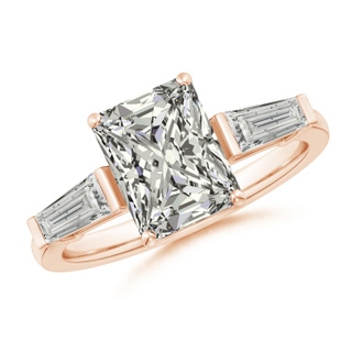 9x7mm KI3 Radiant-Cut and Tapered Baguette Diamond Side Stone Engagement Ring in Rose Gold