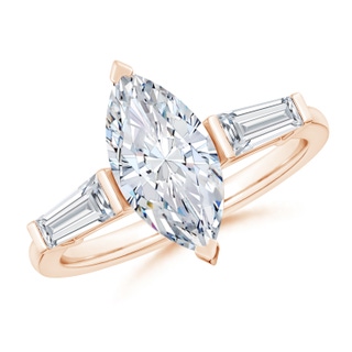 13x6.5mm GVS2 Marquise and Tapered Baguette Diamond Side Stone Engagement Ring in Rose Gold