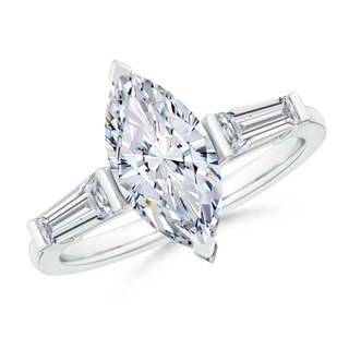 13x6.5mm HSI2 Marquise and Tapered Baguette Diamond Side Stone Engagement Ring in P950 Platinum