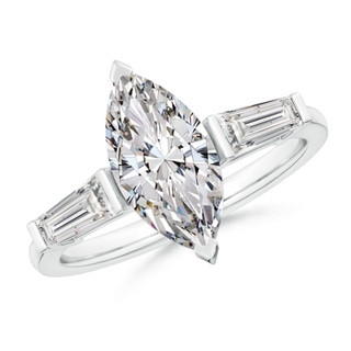 13x6.5mm IJI1I2 Marquise and Tapered Baguette Diamond Side Stone Engagement Ring in P950 Platinum