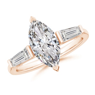 13x6.5mm IJI1I2 Marquise and Tapered Baguette Diamond Side Stone Engagement Ring in Rose Gold