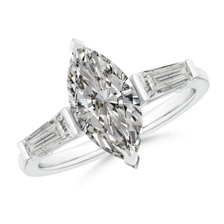 13x6.5mm KI3 Marquise and Tapered Baguette Diamond Side Stone Engagement Ring in P950 Platinum