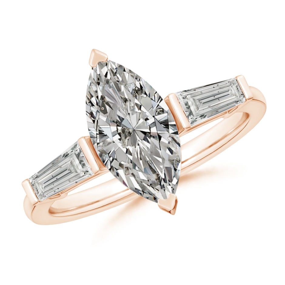 13x6.5mm KI3 Marquise and Tapered Baguette Diamond Side Stone Engagement Ring in Rose Gold 