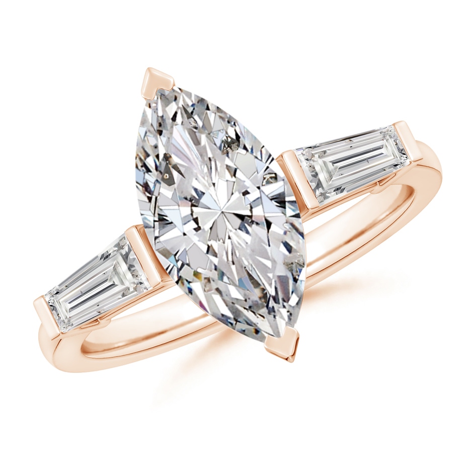 14x7mm IJI1I2 Marquise and Tapered Baguette Diamond Side Stone Engagement Ring in Rose Gold 