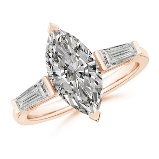 14x7mm KI3 Marquise and Tapered Baguette Diamond Side Stone Engagement Ring in 10K Rose Gold