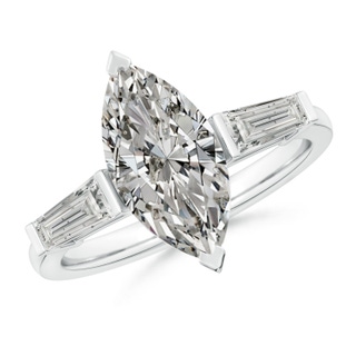 14x7mm KI3 Marquise and Tapered Baguette Diamond Side Stone Engagement Ring in P950 Platinum