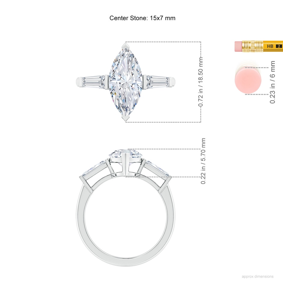 15x7mm GVS2 Marquise and Tapered Baguette Diamond Side Stone Engagement Ring in P950 Platinum ruler