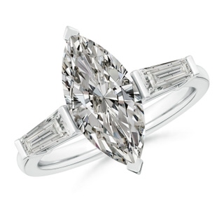 15x7mm KI3 Marquise and Tapered Baguette Diamond Side Stone Engagement Ring in P950 Platinum