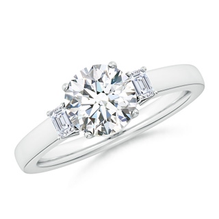 7.4mm GVS2 Round and Emerald-Cut Diamond Three Stone Engagement Ring in P950 Platinum