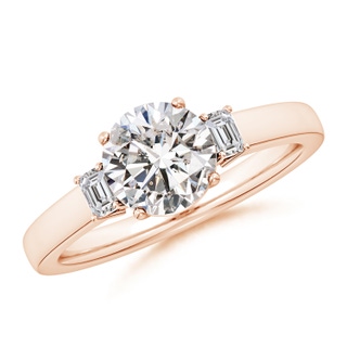 7.4mm IJI1I2 Round and Emerald-Cut Diamond Three Stone Engagement Ring in Rose Gold