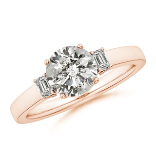 7.4mm KI3 Round and Emerald-Cut Diamond Three Stone Engagement Ring in Rose Gold