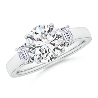 8.9mm HSI2 Round and Emerald-Cut Diamond Three Stone Engagement Ring in P950 Platinum