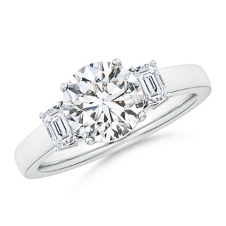 8mm HSI2 Round and Emerald-Cut Diamond Three Stone Engagement Ring in P950 Platinum