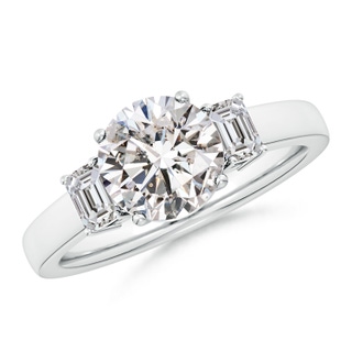 8mm IJI1I2 Round and Emerald-Cut Diamond Three Stone Engagement Ring in P950 Platinum