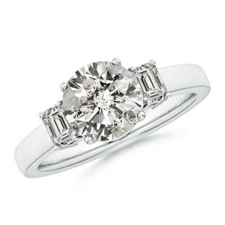 8mm KI3 Round and Emerald-Cut Diamond Three Stone Engagement Ring in P950 Platinum