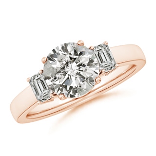 8mm KI3 Round and Emerald-Cut Diamond Three Stone Engagement Ring in Rose Gold
