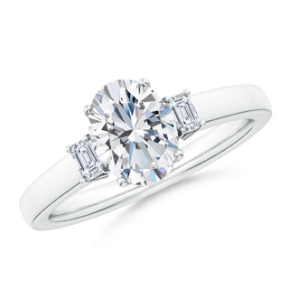 8.5x6.5mm GVS2 Oval and Emerald-Cut Diamond Three Stone Engagement Ring in P950 Platinum