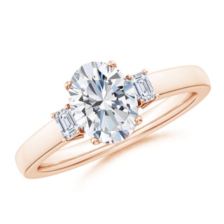 8.5x6.5mm GVS2 Oval and Emerald-Cut Diamond Three Stone Engagement Ring in Rose Gold