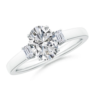 8.5x6.5mm HSI2 Oval and Emerald-Cut Diamond Three Stone Engagement Ring in P950 Platinum