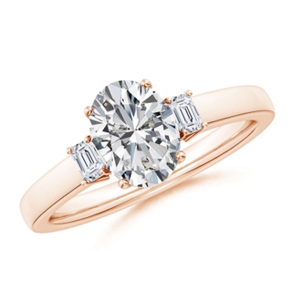 8.5x6.5mm HSI2 Oval and Emerald-Cut Diamond Three Stone Engagement Ring in Rose Gold