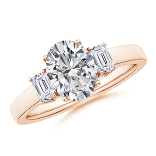 9x7mm HSI2 Oval and Emerald-Cut Diamond Three Stone Engagement Ring in 18K Rose Gold