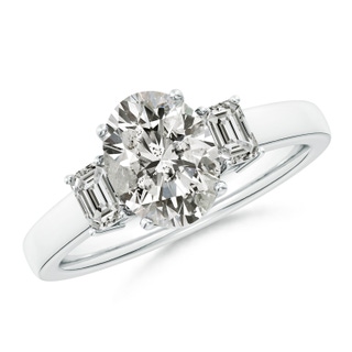 9x7mm KI3 Oval and Emerald-Cut Diamond Three Stone Engagement Ring in P950 Platinum