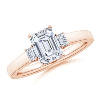 7.5x5.5mm GVS2 Emerald-Cut Diamond Three Stone Engagement Ring in Rose Gold