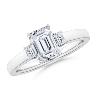 7.5x5.5mm HSI2 Emerald-Cut Diamond Three Stone Engagement Ring in P950 Platinum