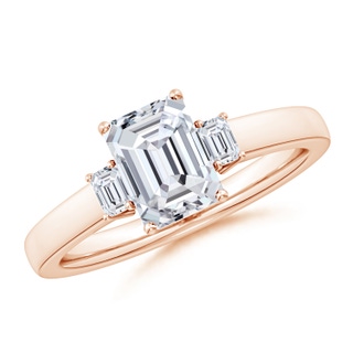 7.5x5.5mm HSI2 Emerald-Cut Diamond Three Stone Engagement Ring in Rose Gold