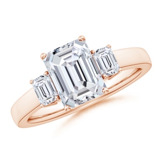 8.5x6.5mm HSI2 Emerald-Cut Diamond Three Stone Engagement Ring in Rose Gold