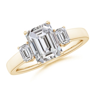 8.5x6.5mm IJI1I2 Emerald-Cut Diamond Three Stone Engagement Ring in Yellow Gold