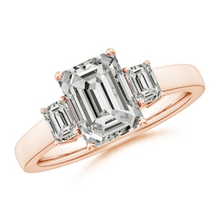 8.5x6.5mm KI3 Emerald-Cut Diamond Three Stone Engagement Ring in Rose Gold