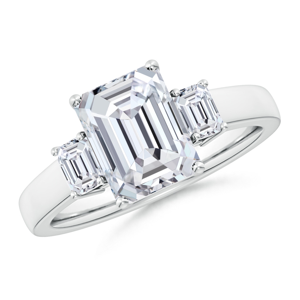 9x7mm HSI2 Emerald-Cut Diamond Three Stone Engagement Ring in White Gold
