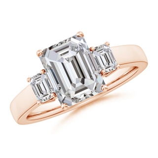 9x7mm IJI1I2 Emerald-Cut Diamond Three Stone Engagement Ring in Rose Gold