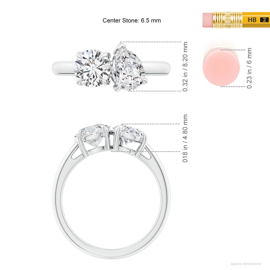 6.5mm HSI2 Round & Pear Diamond Two-Stone Engagement Ring in White Gold ruler